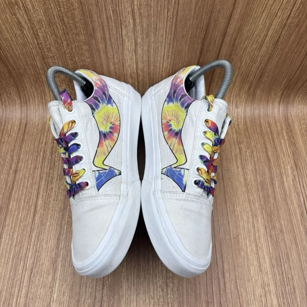 VANS Old Skool Warp Canvas White Tie Dye‎ Sneakers Shoes Men’s Size 6.5 womens 8